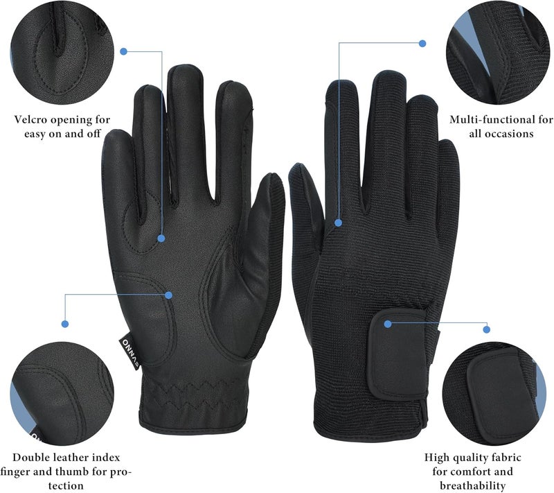 ONNAS Equestrian Riding Gloves, Touch Screen, Double-Layer PU Fingers, Hook & Loop Wrist - Ideal for Horse Riding, Boating, Gardening, Cycling & Driving - Image 2